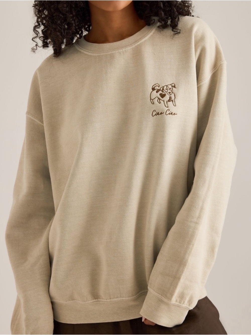 Anthropologie Ciao Ciao Embroidered Dog Sweatshirt Oatmeal M